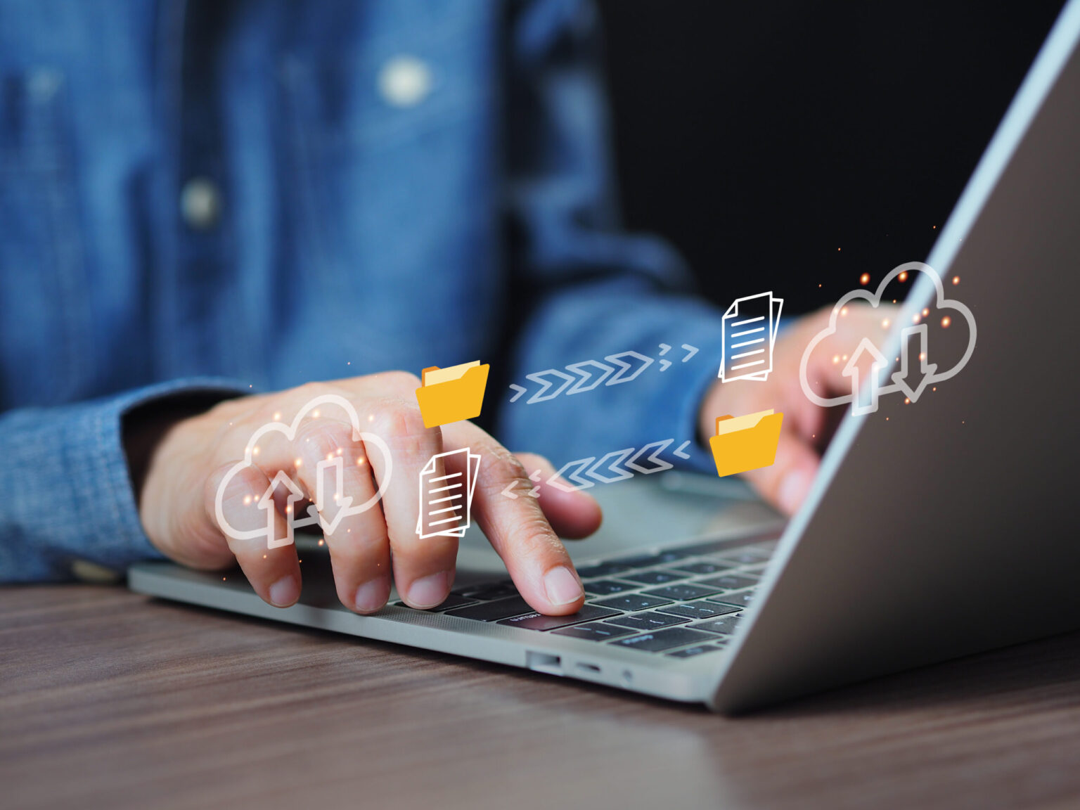 Data transfer concept. Businessman sending file transfer, backup, and download documents online. Online documentation database and process automation Receive - send, and exchange on cloud computing. Data transfer concept. Businessman sending file transfer, backup, and download documents online. Online documentation database and process automation Receive - send, and exchange on cloud computing.