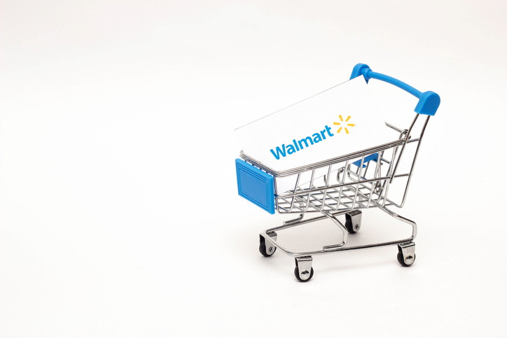 BOBRUISK, BELARUS - JANUARY 30, 2019: Shopping trolley on a white background online store, marketplace Walmart, symbol