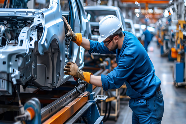 Automotive Supply Chain image in a factory showing car being built.