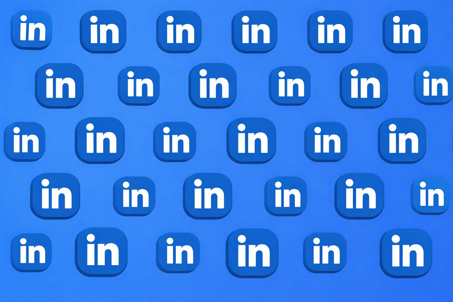 Floating LinkedIn logos on blue background